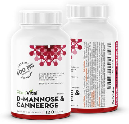 Plantvital D Mannose Capsules with Cranberry - D-mannose 1000mg Capsules - High Potency for Bladder, Kidney and Urinary Tract Support. Cranberry Powder with Hibiscus and Dandelion.4 Months Supply