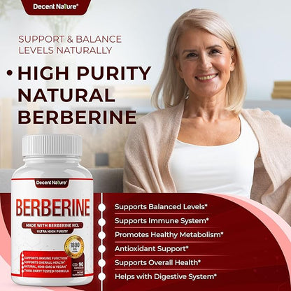 Berberine Supplement 1800mg - Premium Berberine HCl 97% High Purity Berberine Plus, Supports Immune System, High Potency Berberine Hydrochloride, Non-GMO Vegan, for Men Woman 90 Capsules