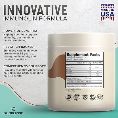 Colostrum Supplement Powder for Immune Support, Gut Health, Muscle Support & Wellness - Grass Fed Bovine Colostrum for Humans, Natural IgG Pure Whole Colostrum, Unflavored, 60 Servings