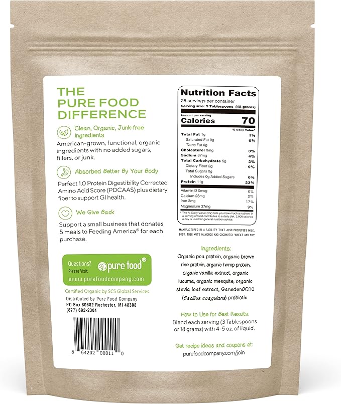 Plant Based Protein Powder with Probiotics | Organic, Clean, All Natural, Vegan, Vegetarian, Whole Superfood Nutritional Supplement with No Additives | Keto (Vanilla)