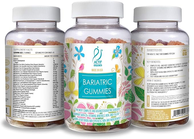 ACTIF Organic Bariatric Gummies with 25+ Organic Vitamins and Minerals for Bariatric Surgery and Weight Loss, Advanced Formula - 90 Count