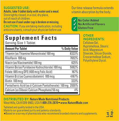 Nature Made Time Release Vitamin B-100 High Potency B Complex, Dietary Supplement for Nervous System Function Support, 60 Time Release Tablets, 60 Day Supply