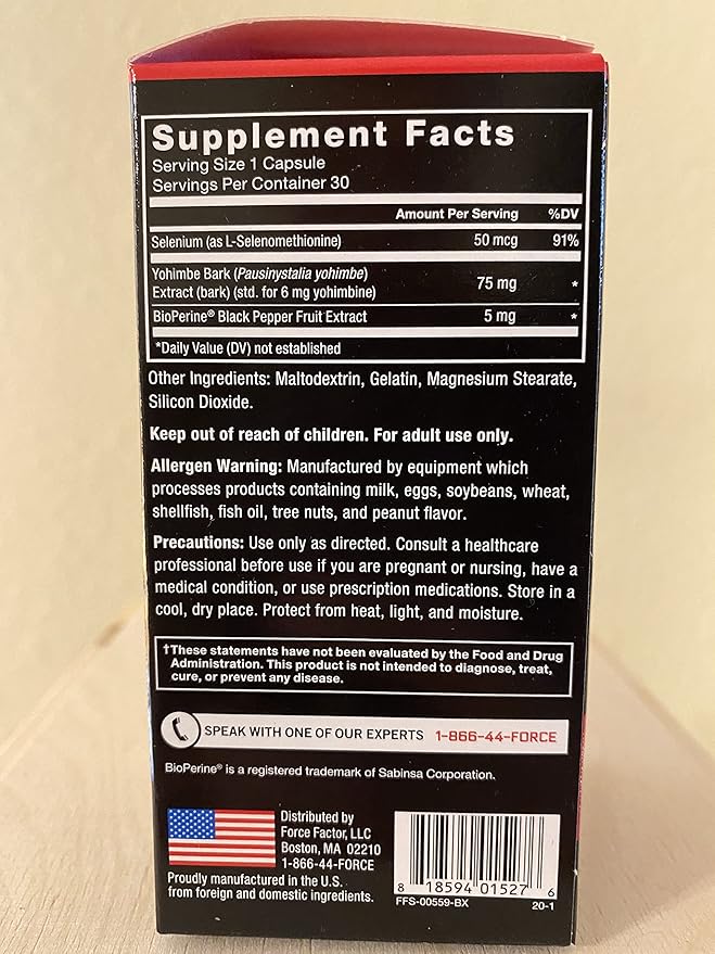 Force Factor Yohimbine Supplement for Men, Yohimbe Bark Extract with Superior Absorption to Enhance Performance, 6mg Yohimbine Bark Pills with Key Natural Ingredients, 90 Capsules (3-Pack)