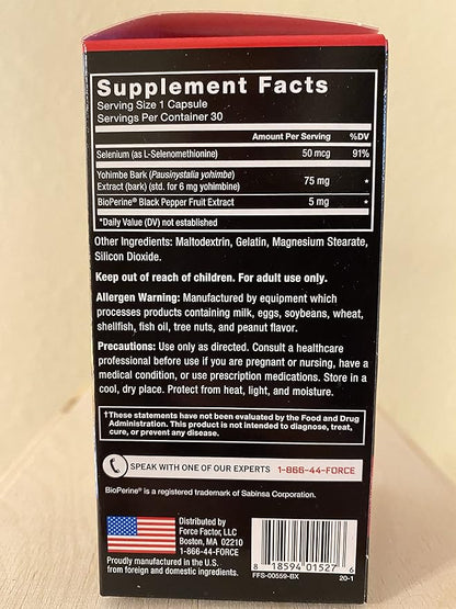 Force Factor Yohimbine Supplement for Men, Yohimbe Bark Extract with Superior Absorption to Enhance Performance, 6mg Yohimbine Bark Pills with Key Natural Ingredients, 90 Capsules (3-Pack)