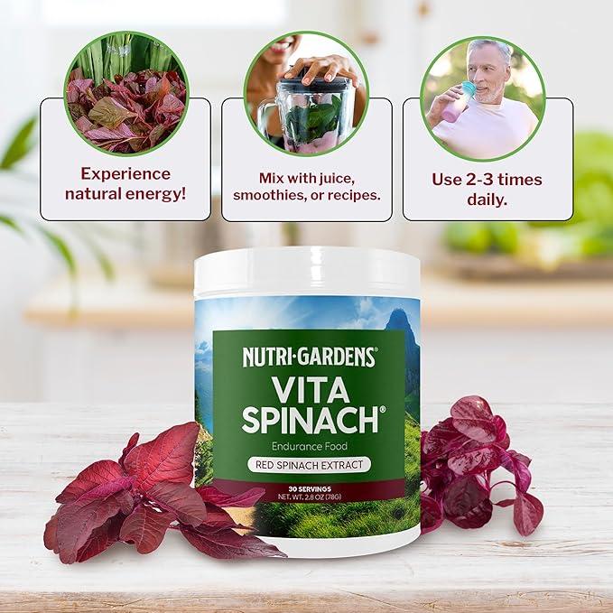 Vita Spinach Powder -Red Spinach Extract Nitric Oxide Booster -Supports Blood Pressure & Flow, Energy, Endurance, Pre Workout Performance Boost -Natural Superfood Supplement (30 Servings)