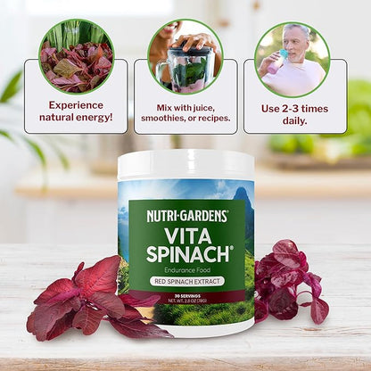 Vita Spinach Powder -Red Spinach Extract Nitric Oxide Booster -Supports Blood Pressure & Flow, Energy, Endurance, Pre Workout Performance Boost -Natural Superfood Supplement (30 Servings)