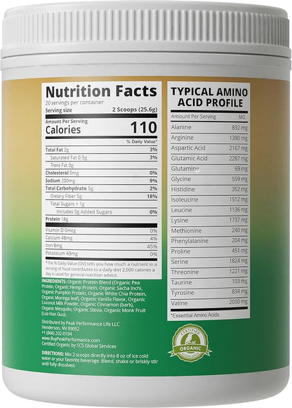 Organic Paleo Grain Free Plant Based Protein Powder. Complete Raw Organic Vegan Protein Powder. Amazing Amino Acid Profile and Less Than 1g of Sugar. Hemp Protein Pea Protein Powder Vanilla Flavored