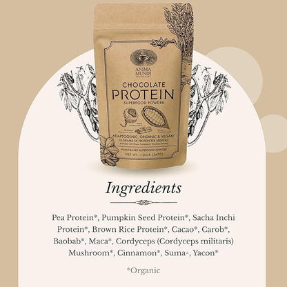 Anima Mundi Qi Energy + Protein Superfood Powder - Adaptogenic Adrenal Support Supplement Powder with Ashwagandha and Slippery Elm - Mood and Energy Support Supplement and Protein Powder (8oz / 227g)