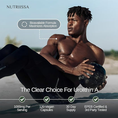 Nutriissa Urolithin A 1000mg - Advanced Cellular Rejuvenation, Muscle Strength - EPEB Certified for Purity & Potency - Vegan, 120 Capsules