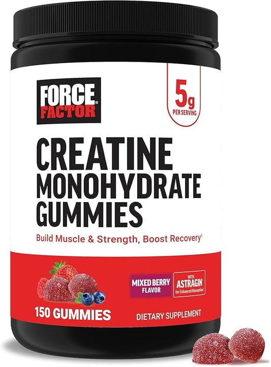 Force Factor Creatine Gummies, Creatine Monohydrate for Muscle Gain, More Strength, and Faster Recovery, Clinically Studied Creatine 5g Dose, Mixed Berry, 30 Servings