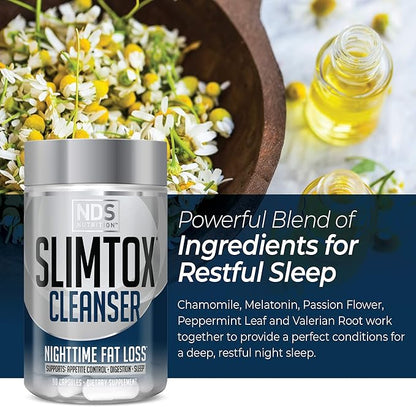 NDS Nutrition Slim-Tox - Maximum Fat Loss Support Through Appetite Control, Restful Sleep, Digestive Health - CLA, Chamomile, Safflower Oil - Stimulant Free Dietary Supplement - 90 Capsules …