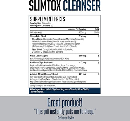 NDS Nutrition Slim-Tox - Maximum Fat Loss Support Through Appetite Control, Restful Sleep, Digestive Health - CLA, Chamomile, Safflower Oil - Stimulant Free Dietary Supplement - 90 Capsules …