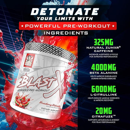 Blast X Advanced Pre Workout Powder, Intense Energy Booster Preworkout for Men & Women, Natural Caffeine + ZumXR®, Beta Alanine, Citrafuze™, L-Citrulline & Taurine for Strength, Focus & Endurance