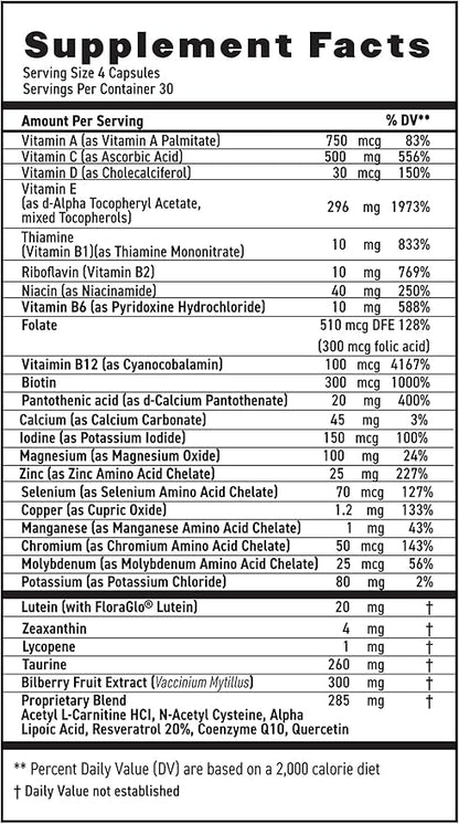 MaxiVision® AREDS 2 Whole Body Formula - AREDS 2 Eye Vitamins w/Lutein and Zeaxanthin - for Macular Support - Eye Supplements for Eye Strain - 120 Capsules Count, 1 Bottle