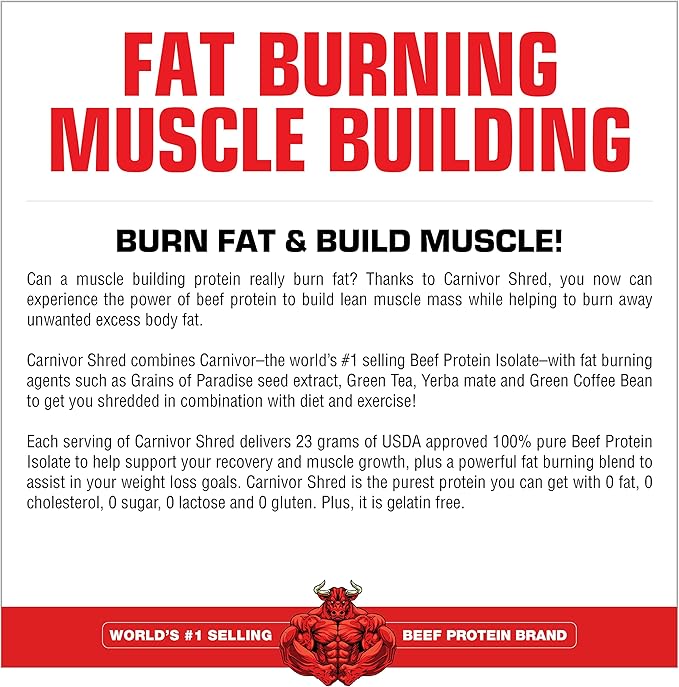 MuscleMeds Carnivor Shred Fat Burning Hydrolized Beef Protein Isolate, 0 Lactose, 0 Sugar, 0 Fat, Vanilla Caramel, 2 Pound, 28 Servings