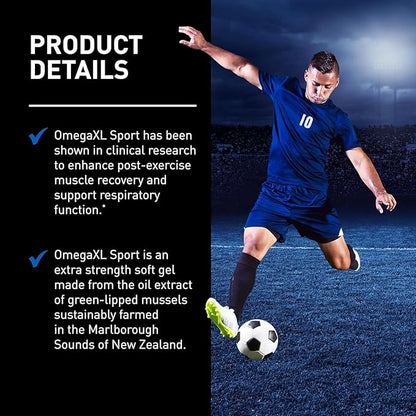 OmegaXL Sport Extra Strength Muscle Recovery Supplement and Respiratory Support Supplement - Improves DOMS and ROM, Clinically Supported Green-Lipped Mussel Oil (60 Softgels)
