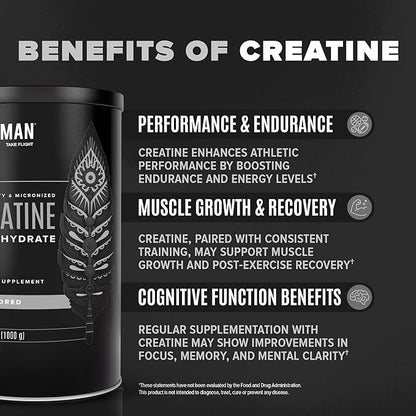 BIRDMAN Micronized Creatine Monohydrate Powder, Muscle Recovery, Caffeine Free, Creatine Pre Workout, Vegan, Post Workout, Gluten Free, Sugar Free | 200 Servings (5 Grams Each) | 2.2lb.