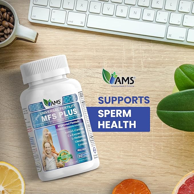 America Medic & Science MFS Plus Fertility Supplements for Men (60 Capsules) Sperm Count Booster, Supports Motility | Natural Preconception Vitamins, Reproductive Aid, with Zinc, CoQ10