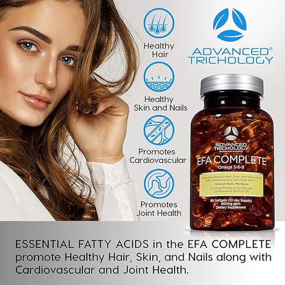 EFA COMPLETE with Optimal OMEGA 3 6 9 levels of High Potency Flax Oil, Fish Oil, Borage Oil, and Evening Primrose Oil 800mgs (90count) 3rd Party Tested - High in GLA and 369 Omegas