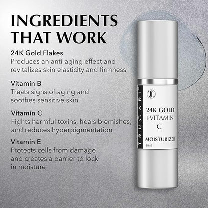 24K Gold + Vitamin C Face Moisturizer, Multi-Vitamin Skin Care Treatment with Orange Extract, Advanced Vitamin C Serum For Lifting and Firming, Face Serum for Skin Repair, 30 ml