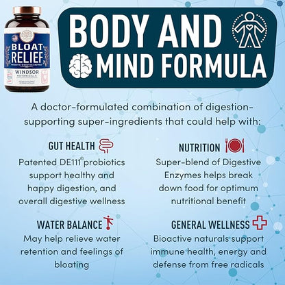 Bloat Relief Probiotic and Digestive Enzymes - Anti Bloating Turmeric, Fennel, Bromelain IBS Supplement - Detox Debloat Capsules Gas - Bloating Relief for Women and Men - 30 Gut Health Bloating Pills