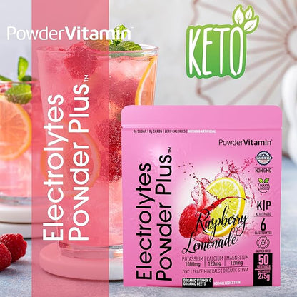 Electrolytes Powder Plus (50 Servings) Raspberry Lemonade Electrolyte Powder Zero Calorie Keto, 0 Sugar, No Maltodextrin,1000mg Potassium,120mg Calcium,120mg Magnesium, Hydration Powder