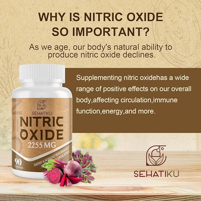 Nitric Oxide Supplement 2255 MG, Nitric Oxide Booster & 6-in-1 Phytonutrient Blend for Heart, Circulation, Immune - 90 Capsules (2 Bottle)