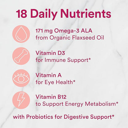 SmartyPants Organic Women's Multivitamin Gummies: Biotin, Probiotics, Methylfolate, Omega 3 (ALA), Vitamin D3, C, Vitamin B12, B6, Vitamin A, K & Zinc, Gluten Free, 120 Count (30 Day Supply)