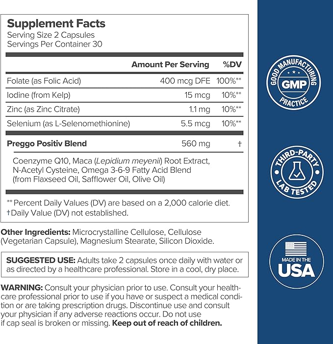 PREGGO Conception Support Capsules for Women - OBGYN-Formulated Pre Prenatal Vitamins with Clinically-Studied Ingredients - CoQ10, N-Acetyl Cysteine - Female Sexual Health, 60 Count (Pack of 1)