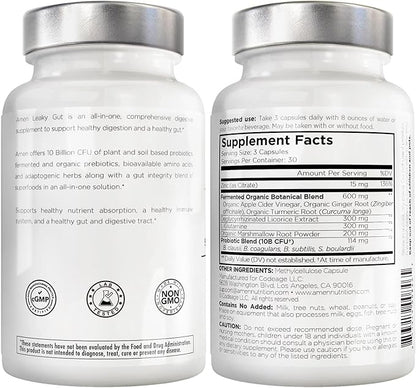 Amen Leaky Gut Supplement - Advanced Formula with Bioavailable L Glutamine, Zinc, Turmeric, DGL Licorice Root - Marshmallow Root - Probiotics & Fermented Prebiotics - Vegan, Non-GMO - 2-Pack