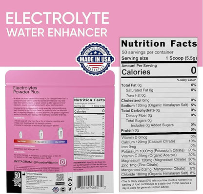 Electrolytes Powder Plus (50 Servings) Raspberry Lemonade Electrolyte Powder Zero Calorie Keto, 0 Sugar, No Maltodextrin,1000mg Potassium,120mg Calcium,120mg Magnesium, Hydration Powder
