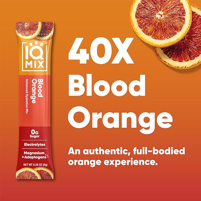 IQMIX Sugar Free Electrolytes Powder Packets - Hydration Supplement Drink Mix with Keto Electrolytes, Lions Mane, Magnesium L-Threonate, and Potassium Citrate - Blood Orange (40 Count)