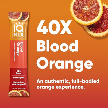 IQMIX Sugar Free Electrolytes Powder Packets - Hydration Supplement Drink Mix with Keto Electrolytes, Lions Mane, Magnesium L-Threonate, and Potassium Citrate - Blood Orange (40 Count)