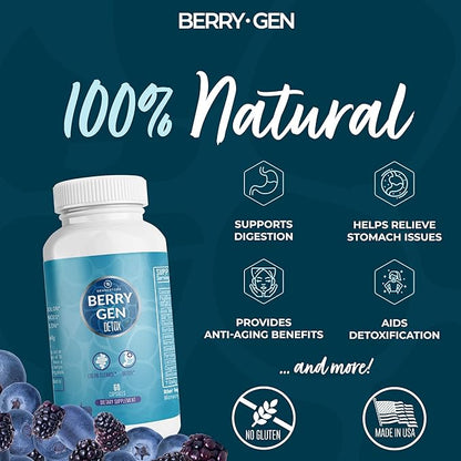 Berry Gen: Detox Herbal Supplement with Probiotics, Aloe Vera, Psyllium Husk, and Parsley - 60 Capsules - Natural Formula - Supports Digestive System - Made in The USA