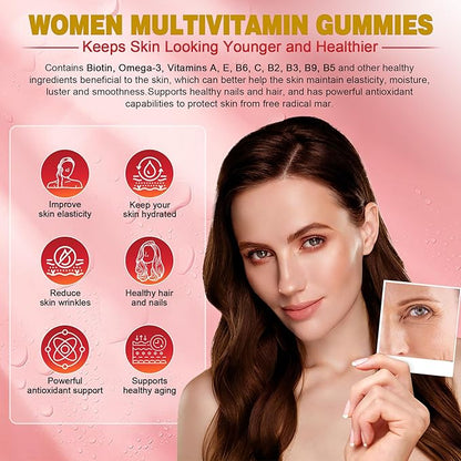 Sugar-Free Women's Multivitamin Gummies - Multivitamin Filled Gummies with Omega-3, Enzymes & Antioxidant Blend to Support Overall Health, Immunity, Hair, Nails & Skin Health. Womens Vitamins - 120 ct