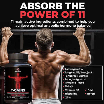 Anabolic Booster & Muscle Builder for Men, Total GAINS Muscle Growth & Estrogen Blocker for Men, Ashwagandha Shilajit for Men, Fadogia Agrestis Tongkat Ali for Men, HGH Supplements for Men, 120 Count