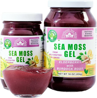Wildcrafted Irish Sea Moss Gel | Made in USA | Rich in Vitamins & Minerals | Sea Moss Gel Raw | Nutritional Supplement | Elderberry (16 oz)