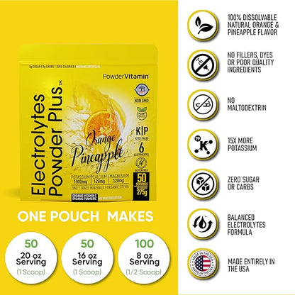 Electrolytes Powder Plus (50 Servings), 0 Calorie Keto, 0 Sugar, No Maltodextrin,1000mg Potassium,120mg Calcium,120mg Magnesium, Hydration Powder (50 Servings, Orange Pineapple)