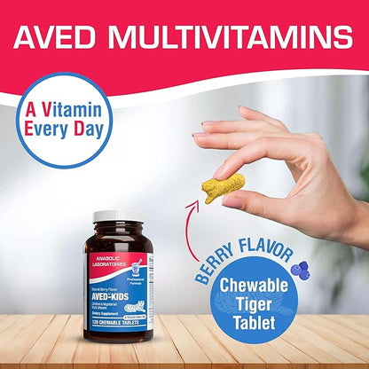 Vitamins for Kids Multivitamin with Iron - 60 Chewable Tiger Tablets with Vitamins A, B-Complex, C, D, E, Iron, Calcium, Magnesium, Zinc, and More - Natural Berry Flavor - AVED Kids