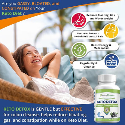 Power By Naturals Keto Colon Cleanser & Detox - Rapid Weight Loss Pills, Gut Health, Relieves Bloating & Constipation, 60 Diet Pills