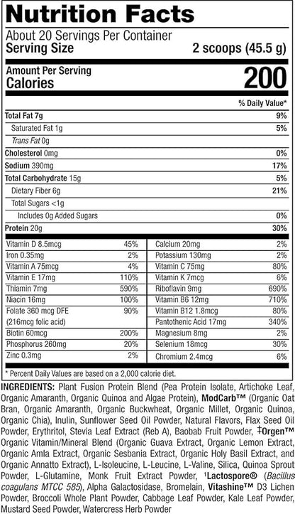 PlantFusion Complete Meal Replacement Shake - Plant Based Protein Powder with Superfoods, Greens & Probiotics - Vegan, Gluten Free, Soy Free, Non-Dairy, No Sugar, Non-GMO - Vanilla 2 lb