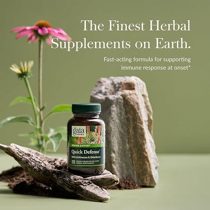 Gaia Herbs Quick Defense - Fast-Acting Immune Support Supplement for Use at Onset of Symptoms - with Echinacea, Black Elderberry, Ginger & Andrographis - 40 Vegan Liquid Phyto-Capsules (4-Day Supply)