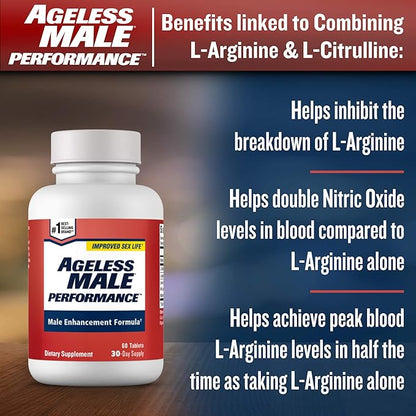 Performance Nitric Oxide Booster for Men - Promote Blood Circulation, Arousal, Energy Production, Drive, Stamina, Health Supplement (60 Tablets, 1 Bottle)