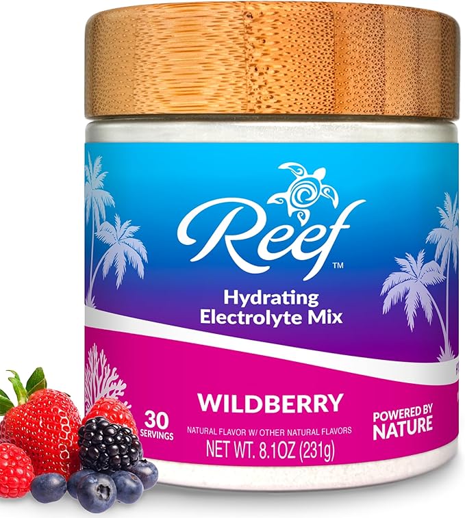 Reef Replenish Hydrating Electrolyte Drink Mix - Wildberry, 30 Servings - Hydration Powder w/Coconut Water - Non-GMO, No Added Sugar, 5 Key Electrolytes + Vitamins, Natural Trace Minerals, USA Made