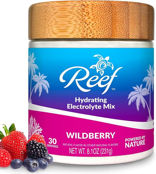 Reef Replenish Hydrating Electrolyte Drink Mix - Wildberry, 30 Servings - Hydration Powder w/Coconut Water - Non-GMO, No Added Sugar, 5 Key Electrolytes + Vitamins, Natural Trace Minerals, USA Made