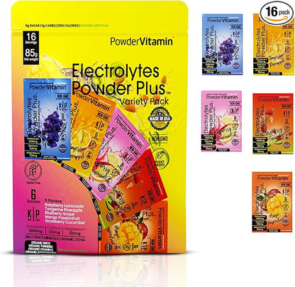 Electrolytes Powder Plus, Keto, Variety Pack B, Sugar Free, Pink Himalayan Salt, 1000mg Potassium, 120mg Calcium, 120mg Magnesium, Non-GMO, Zero Calories, (16 Hydration Packets)