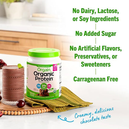 Orgain Organic Vegan Protein Powder, Creamy Chocolate Fudge - 21g Plant Protein, 7g Prebiotic Fiber, No Lactose Ingredients, No Added Sugar, Non-GMO, Shakes & Smoothies, 1.02 lb (Packaging May Vary)