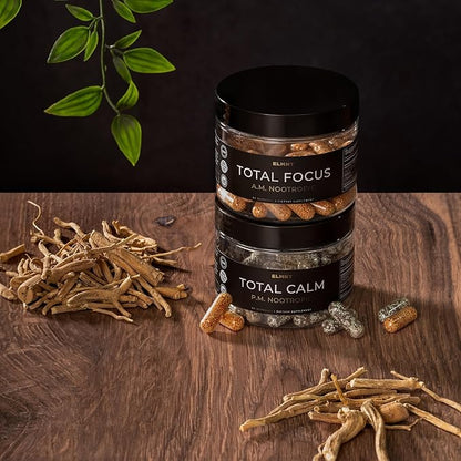 AMPM Nootropic Total Focus + Calm 9X Strength w. Caffeine, L-Theanine, Alpha GPC, L-Tyrosine, Ashwagandha - X-Release Energy Pills Nootropics Brain Support Supplements for Memory and Focus Supplement