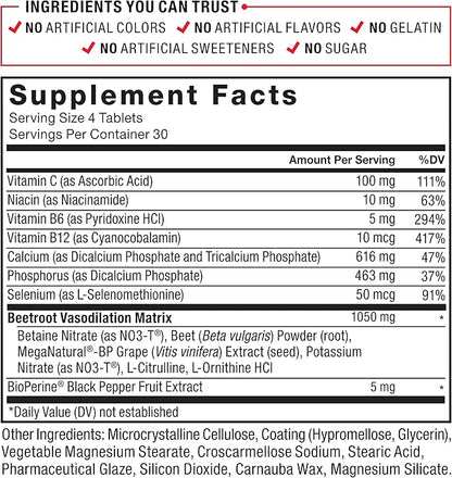 Force Factor Total Beets Nitric Oxide Supplement with Beet Root Powder, Nitrates, Grapeseed Extract for Circulation, Cardiovascular, Heart Health, 240 Tablets, 2 Pack