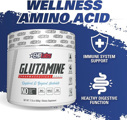 EHP Labs L Glutamine Powder Amino Acids - L-Glutamine, Workout Recovery, Immune Health & Gut Health Support (500g) - 100 Servings